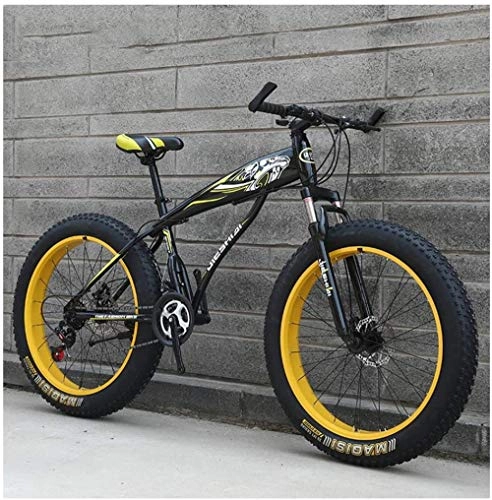 Fat Tyre Mountain Bike : LIYONG Super Wind Speed Bike! Adult mountain bike men girls bicycles disc brakes hardtail MTB frame made of carbon steel big tire bike white c 24 inch 27 speed-26 Inch 21 Speed_Yellow A-SX003