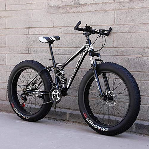 Fat Tyre Mountain Bike : LJ Bicycle, Adult Fat Tire Mountain Bike, Beach Snow Bike, Double Disc Brake Cruiser Bikes, Lightweight High-Carbon Steel Frame Bicycle, 26 inch Wheels, F, 21 Speed, a, 7 Speed