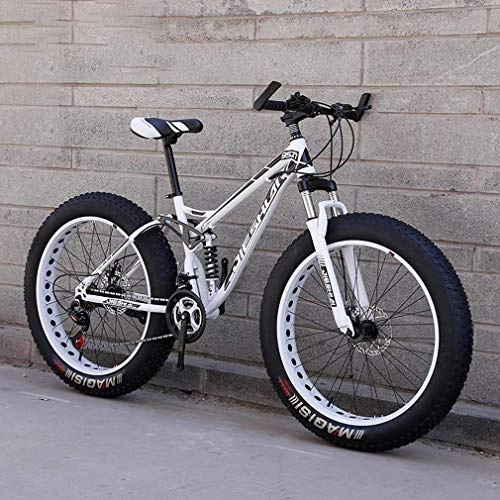 Fat Tyre Mountain Bike : LJ Bicycle, Adult Fat Tire Mountain Bike, Off-Road Snow Bike, Double Disc Brake Cruiser Bikes, Beach Bicycle 26 inch Wheels, E, 7 Speed, F, 7 Speed