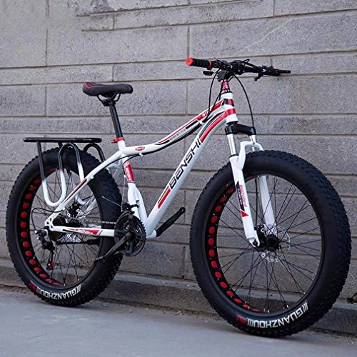Fat Tyre Mountain Bike : LJ Bicycle, Fat Tire Mountain Bike, Beach Snow Bike, Lightweight High-Carbon Steel Frame Bicycle, Double Disc Brake Cruiser Bikes, 24 inch Wheels, B, 7 Speed, E, 7 Speed