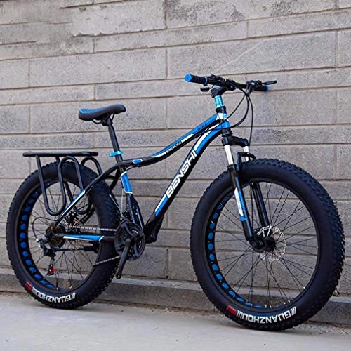 Fat Tyre Mountain Bike : LJ Bicycle, Fat Tire Mountain Bike, Beach Snow Bike, Lightweight High-Carbon Steel Frame Bicycle, Double Disc Brake Cruiser Bikes, 26 inch Wheels, A, 27 Speed, E, 7 Speed