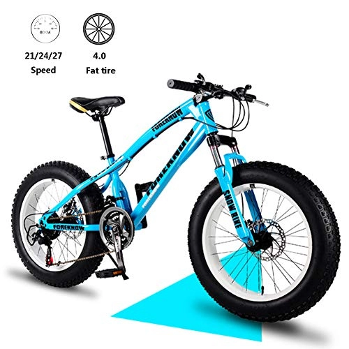 Fat Tyre Mountain Bike : LJJ 26 Inch Fat Tire Mountain Bike Hardtail, Double Disc Brake High Carbon Steel Frame, 21 / 24 / 27 Speed With Front Suspension Adjustable Seat For Adult