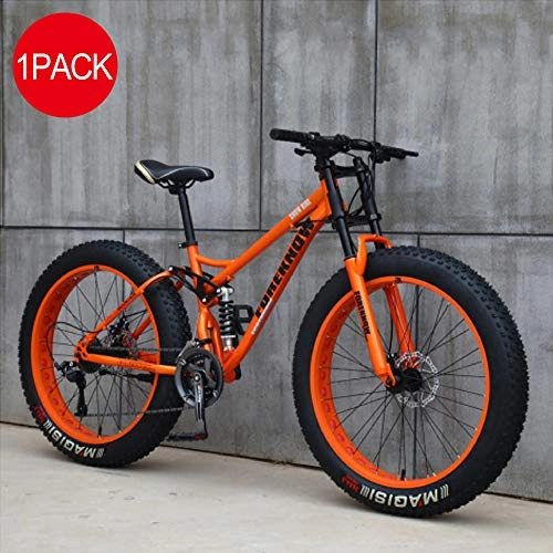 Fat Tyre Mountain Bike : LLEH 24 inch Bike, Mountain Cycling Bicycle, Adult Bike, 4.0 Fat Tire Bike for Men and Women Outdoor Cycling Travel Work Out and Commuting, orange, 7 speed