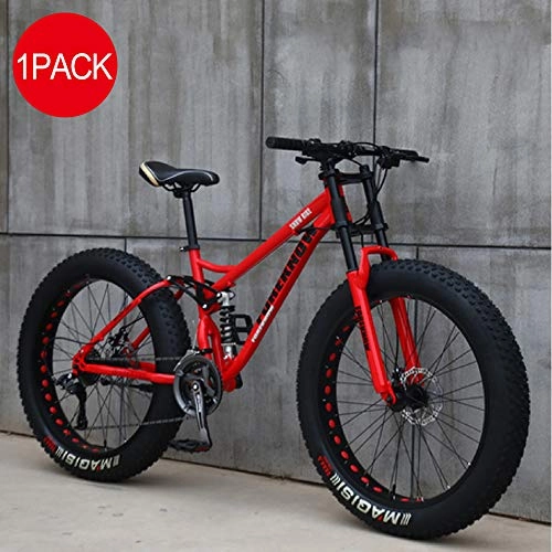 Fat Tyre Mountain Bike : LLEH 26 inch Mountain Bike, 4.0 Fat Tire Bike Adult Bike for Men and Women Outdoor Cycling Travel Work Out and Commuting, red, 7 speed