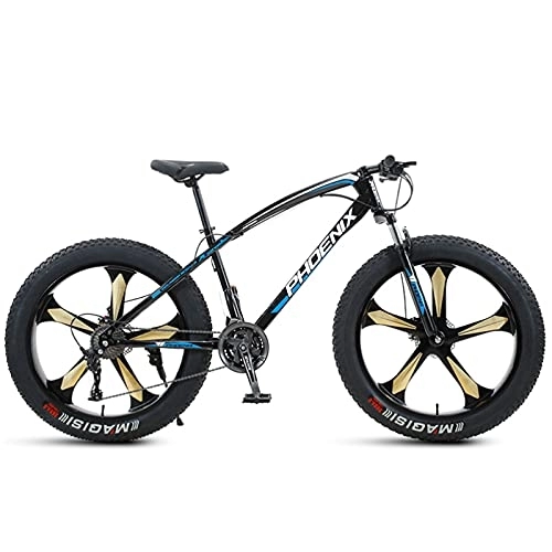 Fat Tyre Mountain Bike : LLF Mens Fat Tire Mountain Bike, 26-Inch Wheels, 4-Inch Wide Knobby Tires, Variable Speed, High-carbon Steel Frame, Front and Rear Brakes, Multiple Colors(Size:24 Speed, Color:Blue)