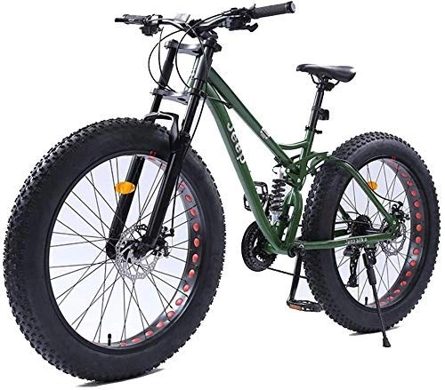 Fat Tyre Mountain Bike : LQH 26 inches for women, mountain bike 24 speed dual disc mountain bike tire fat, adjustable seat bicycle, high-carbon steel frame (Color : Green) (Color : Green)