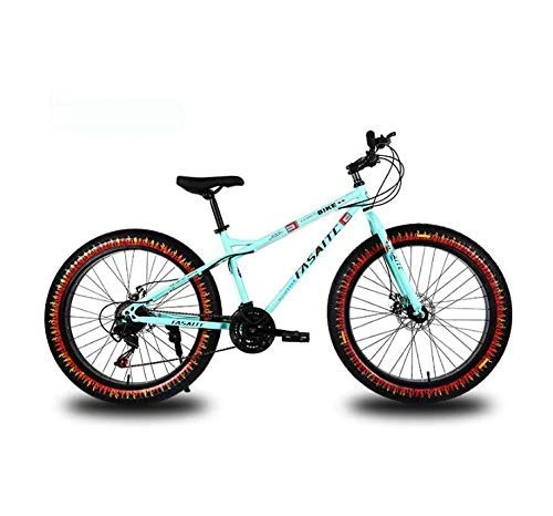 Fat Tyre Mountain Bike : LUO Bicycle, 26 inch Mountain Bike for Adults, Dual Disc Brake Fat Tire Mountain Trail Bicycle, Hardtail Mountain Bike, High-Carbon Steel Frame, White, 27 Speed, Blue, 24 Speed