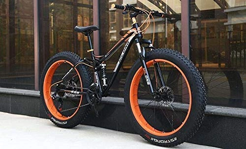 Fat Tyre Mountain Bike : LUO Bicycle, Fat Tire Mountain Bike for Adults, High Carbon Steel Frame, Hardtail Dual Suspension Frame, Double Disc Brake, 4.0 inch Tire, E, 24 inch 24 Speed, D, 24 inch 21 Speed
