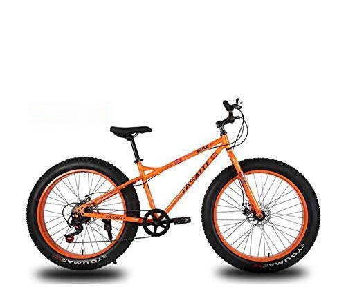 Fat Tyre Mountain Bike : LUO Bicycle, Mountain Bike for Adults, Dual Disc Brake Fat Tire Mountain Trail Bicycle, Hardtail Mountain Bike, High-Carbon Steel Frame, 26 inch Wheels, White, 27 Speed, Orange, 21 Speed