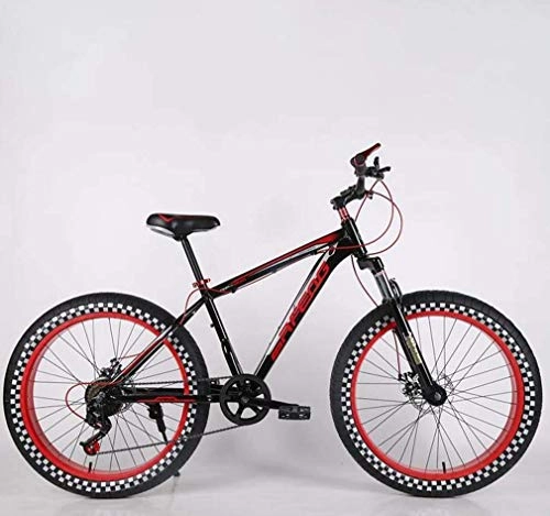 Fat Tyre Mountain Bike : LUO Bike，Mens Adult Fat Tire Mountain Bike, Double Disc Brake Beach Snow Bicycle, High-Carbon Steel Frame Cruiser Bikes, 24 inch Highway Wheels, E, 7 Speed, C, 24 Speed