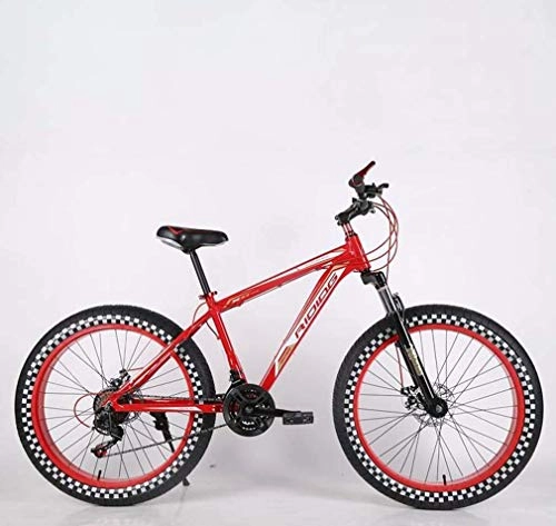 Fat Tyre Mountain Bike : LUO Bike，Mens Adult Fat Tire Mountain Bike, Double Disc Brake Beach Snow Bicycle, High-Carbon Steel Frame Cruiser Bikes, 24 inch Highway Wheels, E, 7 Speed, D, 27 Speed