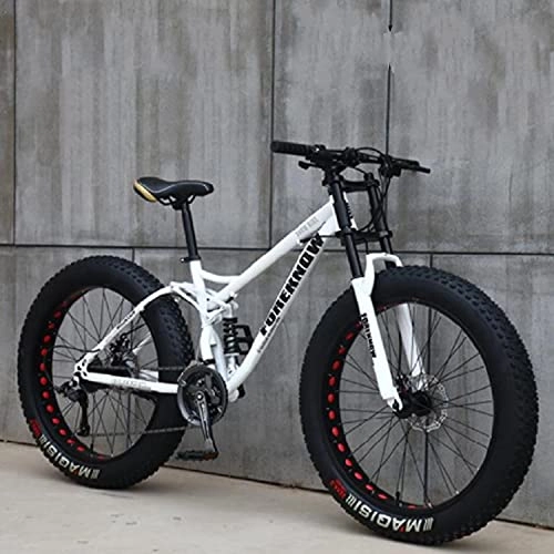 Fat Tyre Mountain Bike : LXMTing 26 Inch Mountain Fat Tire Bike Bicycle, Adult Mountain Trail Bike, High-carbon Steel Frame Dual Full Suspension Dual Disc Brake for Beach, Desert, Snow, C, 21 speed
