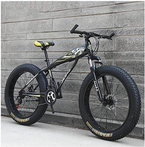 Fat Tyre Mountain Bike : LYQZ Adult Mountain Bikes, Boys Girls Fat Tire Mountain Trail Bike, Dual Disc Brake Hardtail Mountain Bike, High-carbon Steel Frame, Bicycle (Color : Yellow B, Size : 24 Inch 21 Speed)