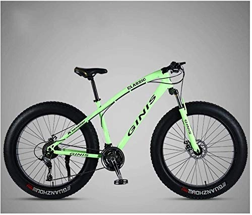 Fat Tyre Mountain Bike : LYQZ Sturdy 26 Inch Mountain Bicycle, High-carbon Steel Frame Fat Tire Mountain Trail Bike, Men's Womens Hardtail Mountain Bike with Dual Disc Brake (Color : Green, Size : 21 Speed Spoke)