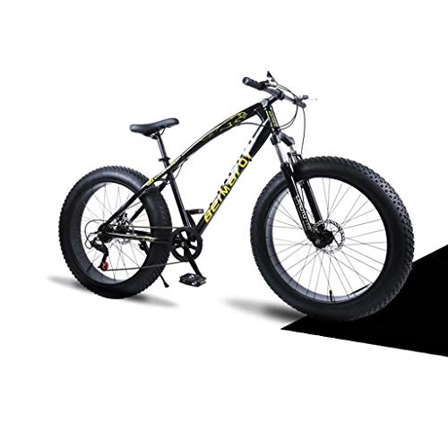 Fat Tyre Mountain Bike : LYRWISHJD 20 Inch Dual Disc Brakes Mountain Bicycle With Adjustable Seat High-Carbon Steel Frame MTB Cycling Road Bikes Unisex Adult Student Outdoors Multiple Colour (Color : Black, Size : 24inch)