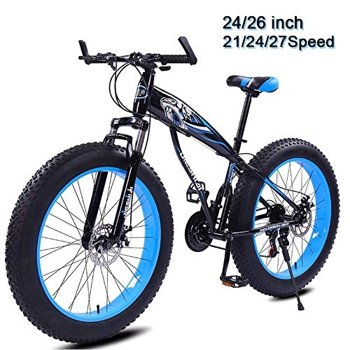 Fat Tyre Mountain Bike : LYRWISHJD 24" 26 Inch Fat Tire Hard Tail Mountain Bike Mountain Bikes Exercise Bikes Adjustable Seat And Handle Snow Bike Dual Disc Brakes Mountain Bicycle (Color : 21 Speed, Size : 24inch)