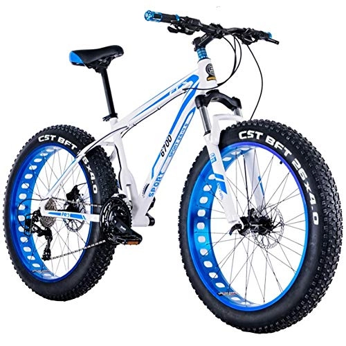 Fat Tyre Mountain Bike : LYRWISHJD 24 Inch Adult Hardtail Mountain Bikes Cruiser Bicycle Cycling Road Bikes Adjustable Seat Three Positioning Chainring Double Oil Brake For 158cm And Above (Color : Blue, Speed : 30 Speed)