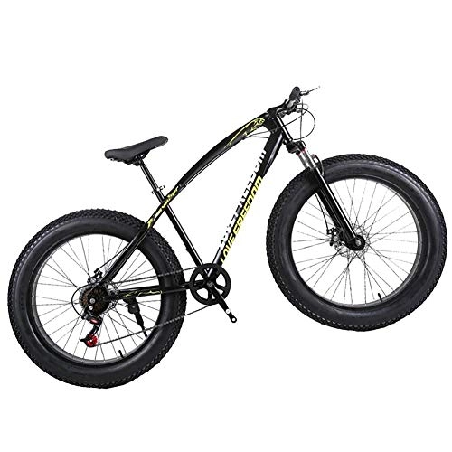 Fat Tyre Mountain Bike : LYRWISHJD 26 Inch Mens Fat Tire Mountain Bike, Beach Snow Bikes, Double Disc Brake Cruiser Bicycle, Lightweight High-Carbon Steel Frame, Aluminum Alloy Wheels (Color : Black, 速度 Speed : 27 Speed)