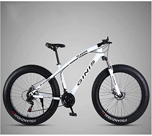 Fat Tyre Mountain Bike : Lyyy 26 Inch Mountain Bicycle, High-carbon Steel Frame Fat Tire Mountain Trail Bike, Men's Womens Hardtail Mountain Bike with Dual Disc Brake YCHAOYUE (Color : White, Size : 30 Speed Spoke)