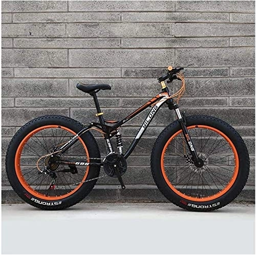 Fat Tyre Mountain Bike : Lyyy Mens Womens Mountain Bikes, High-carbon Steel Frame, Dual Disc Brake Hardtail Mountain Bike, All Terrain Bicycle, Anti-Slip Bikes, 26 Inch YCHAOYUE (Color : Orange, Size : 24 Speed)