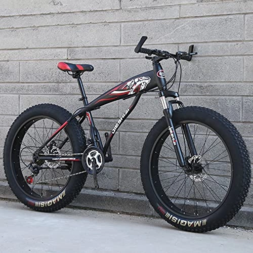 Fat Tyre Mountain Bike : LZHi1 24 Inch 27 Speed Fat Tire Mountain Bike With Lockable Suspension Fork, Adult Men Mountain Bikes With Dual Disc Brakes, High Carbon Steel Outdoor Beach Snow Road Bicycle(Color:Black)