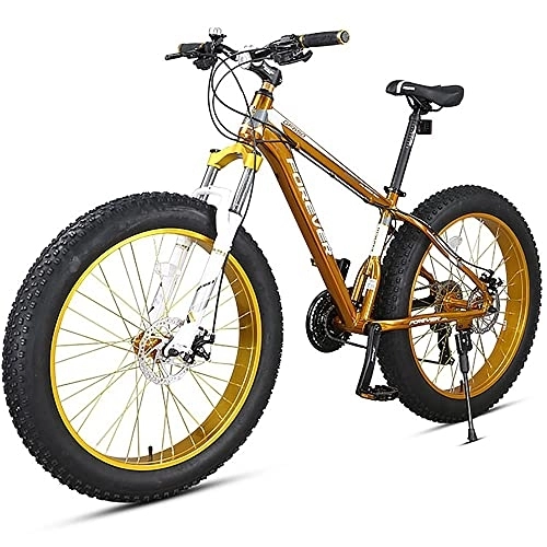 Fat Tyre Mountain Bike : MADELL Bikes Mountain, Adult Fat Tire Mountain Trail Bike, 27 Speed Bicycle, High-Carbon Steel Frame Dual Full Suspension Dual Disc Brake, Thick Wheel Mountain / Gold / 26Inch 27Speed