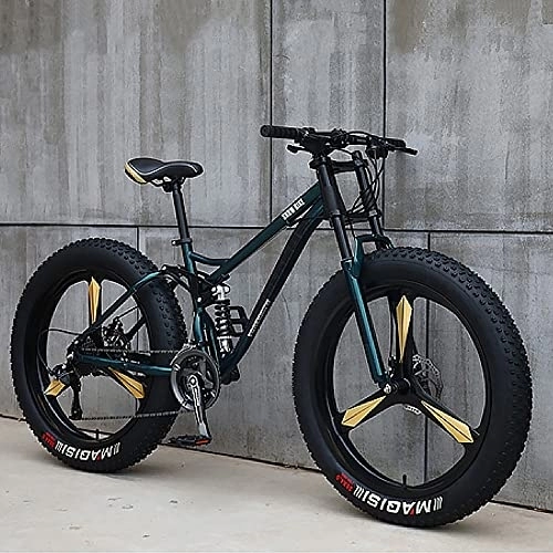 Fat Tyre Mountain Bike : MADELL Bikes Mountain, Adult Fat Tire Mountain Trail Bike, 27 Speed Bicycle, High-Carbon Steel Frame Full Suspension Dual Disc Brake, Thick Wheel Mountain / Cyan(B) / 26Inch 27Speed
