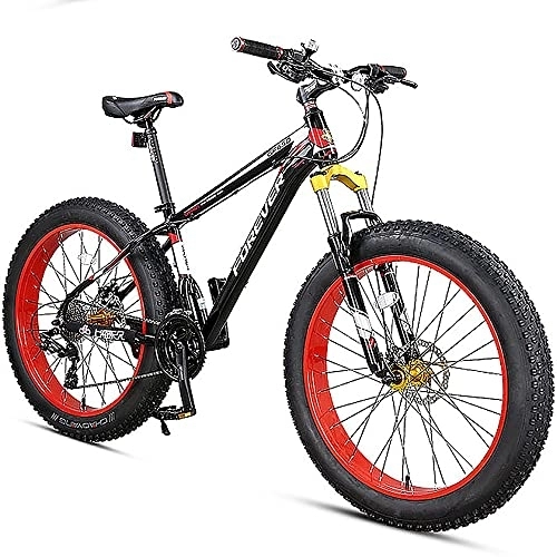 Fat Tyre Mountain Bike : MADELL Bikes Thick Wheel Mountain Bike, 27 Speed Bicycle, Adult Fat Tire Mountain Trail Bike, High-Carbon Steel Frame and Dual Full Suspension Dual Disc Brake, Outdoor Cycling / Black Red / 26Inch 27Spe