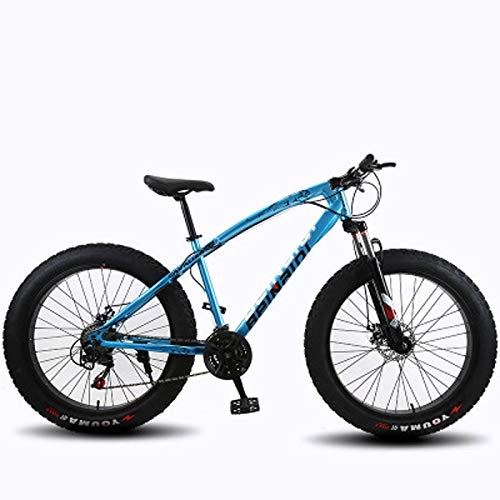 Fat Tyre Mountain Bike : Men's bicycle mountain bikes, 24 / 26 inch fat tire wheel hardtail mountain bike, high strength steel frame mountain bike double disc brake bicycle for adults (Color : Blue, Size : 26inches 24 speed)