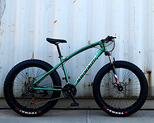 Fat Tyre Mountain Bike : Men's bicycle mountain bikes, 24 / 26 inch fat tire wheel hardtail mountain bike, high strength steel frame mountain bike double disc brake bicycle for adults (Color : Green, Size : 26inches 7 speed)