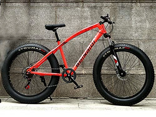 Fat Tyre Mountain Bike : Men's bicycle mountain bikes, 24 / 26 inch fat tire wheel hardtail mountain bike, high strength steel frame mountain bike double disc brake bicycle for adults (Color : Red, Size : 24inches 7 speed)