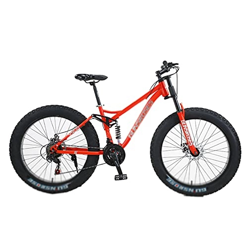 Fat Tyre Mountain Bike : Mens Fat Tire Mountain Bike, 26-Inch Wheels, 4-Inch Wide Knobby Tires, 7-Speed, Steel Frame, Front and Rear Brakes, Multiple Colors red-Spoke wheel