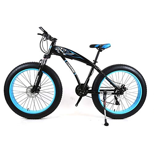 Fat Tyre Mountain Bike : Mens Mountain Bike 7 / 21 / 24 / 27 Speeds, 26 inch Fat Tire Road Bicycle Snow Bike Pedals with Disc Brakes and Suspension Fork, BlackBlue, 21Speed
