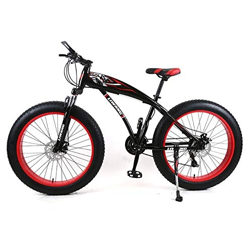 Fat Tyre Mountain Bike : Mens Mountain Bike 7 / 21 / 24 / 27 Speeds, 26 inch Fat Tire Road Bicycle Snow Bike Pedals with Disc Brakes and Suspension Fork, BlackRed, 21Speed