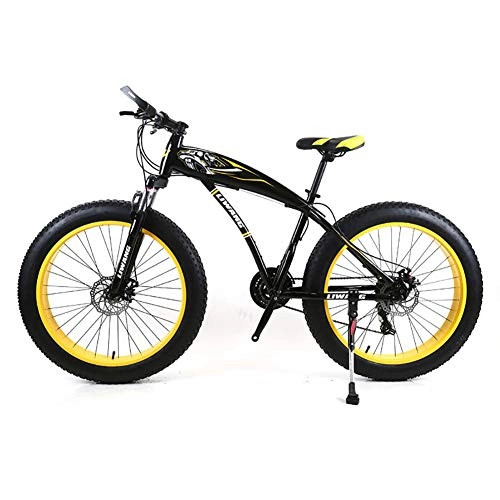 Fat Tyre Mountain Bike : Mens Mountain Bike 7 / 21 / 24 / 27 Speeds, 26 inch Fat Tire Road Bicycle Snow Bike Pedals with Disc Brakes and Suspension Fork, BlackYellow, 21Speed