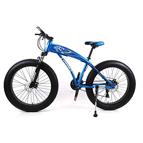 Fat Tyre Mountain Bike : Mens Mountain Bike 7 / 21 / 24 / 27 Speeds, 26 inch Fat Tire Road Bicycle Snow Bike Pedals with Disc Brakes and Suspension Fork, Blue, 21Speed