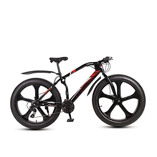 Fat Tyre Mountain Bike : MHUI Mountain Bikes, 26 Inch Fat Tire Hardtail Mountain Bike, Double Disc Brake Cruiser Bicycle, 5 Spoke, Black, 26 inch 24 speed