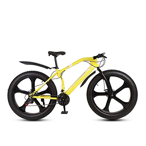 Fat Tyre Mountain Bike : MHUI Mountain Bikes, 26 Inch Fat Tire Hardtail Mountain Bike, Double Disc Brake Cruiser Bicycle, 5 Spoke, Yellow, 26 inch 21 speed