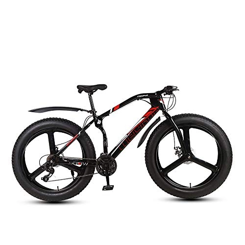 Fat Tyre Mountain Bike : MHUI Mountain Bikes, 26 Inch Fat Tire Hardtail Mountain Bike, Double Disc Brake Cruiser Bicycle, Lightweight High-Carbon Steel Frame, 3 Spoke, Black, 26 inch 21 speed