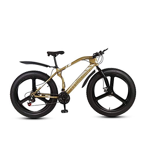 Fat Tyre Mountain Bike : MHUI Mountain Bikes, 26 Inch Fat Tire Hardtail Mountain Bike, Double Disc Brake Cruiser Bicycle, Lightweight High-Carbon Steel Frame, 3 Spoke, Gold, 26 inch 24 speed