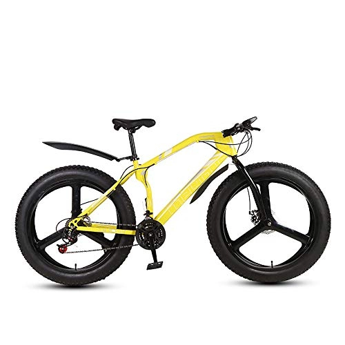 Fat Tyre Mountain Bike : MHUI Mountain Bikes, 26 Inch Fat Tire Hardtail Mountain Bike, Double Disc Brake Cruiser Bicycle, Lightweight High-Carbon Steel Frame, 3 Spoke, Yellow, 26 inch 21 speed