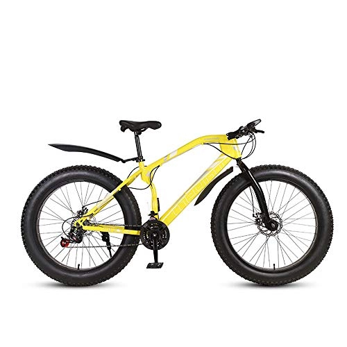 Fat Tyre Mountain Bike : MHUI Mountain Bikes, 26 Inch Fat Tire Hardtail Mountain Bike, Double Disc Brake Cruiser Bicycle, Lightweight High-Carbon Steel Frame, Yellow, 26 inch 21 speed