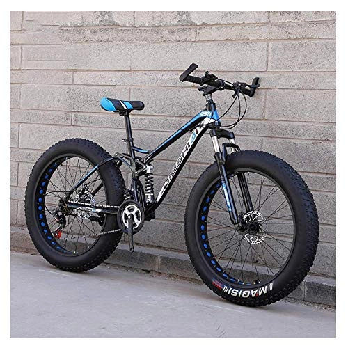 Fat Tyre Mountain Bike : MJY Adult Mountain Bikes, Fat Tire Dual Disc Brake Hardtail Mountain Bike, Big Wheels Bicycle, High-Carbon Steel Frame, New Blue, 24 Inch 27 Speed