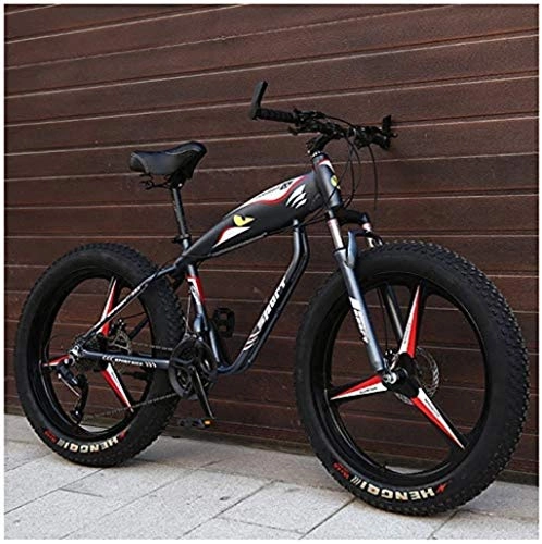 Fat Tyre Mountain Bike : MKWEY 26 Inches Mountain Bike, Adult Fat Tire Mountain Bicycle, Mechanical Disc Brakes, Front Suspension Men Womens MTB Bikes, Grey 3 Spokes, 27 Speed