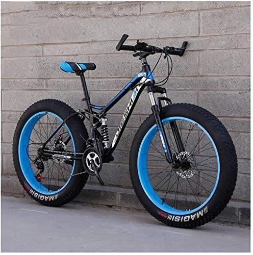 Fat Tyre Mountain Bike : MKWEY Adult Mountain Bikes, Fat Tire Dual Disc Brake Hardtail Mountain Bicycle, Big Wheels Bicycle, High-carbon Steel Frame MTB Bikes for Men / Women, Blue, 26 Inch 27 Speed