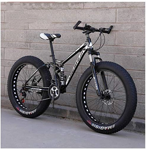 Fat Tyre Mountain Bike : MKWEY Adult Mountain Bikes, Fat Tire Dual Disc Brake Hardtail Mountain Bicycle, Big Wheels Bicycle, High-carbon Steel Frame MTB Bikes for Men / Women, New Black, 26 Inch 24 Speed