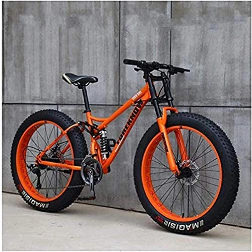 Fat Tyre Mountain Bike : MOME 27SpeedRoad bike fat tire mountain bike, 26 inch mountain bike with disc brake, carbon steel frame, 4 types of dual disc brake system, orange voice racing bike and city commuter bike