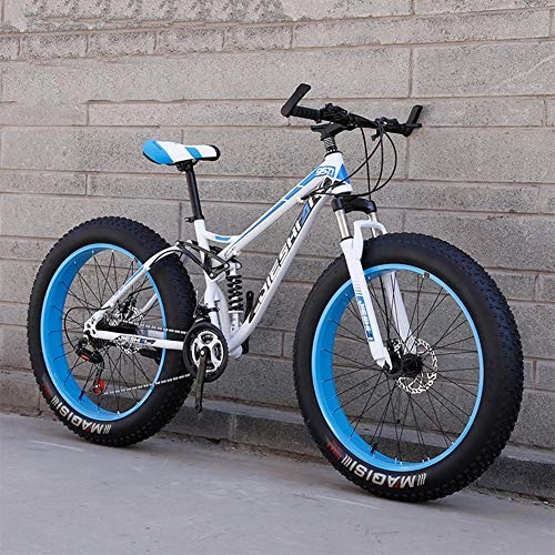 Fat Tyre Mountain Bike : Mountain Bicycle Fat Bike, RNNTK Adult Outroad Mountain Bike Double Suspension A Variety Of Colors Double Disc Brakes Fat tires.Bike K -7 Speed -24 Inches