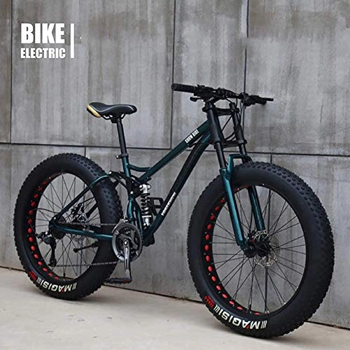 Fat Tyre Mountain Bike : Mountain Bike 24 / 26 Inch 4.0 Fat Tire Dual Full Suspension High Carbon Steel Frame, Deceleration Spring Front Fork Mechanical Disc Brake for Men And Women, 21 speed 24 IN