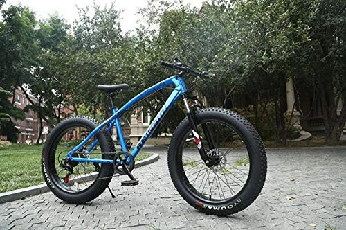 Fat Tyre Mountain Bike : Mountain bike 4.0 fat tire bicycle Double disc brake beach bicycle snow bike light high carbon steel mountain bicycle-Blue_21 speed 26 inch_China